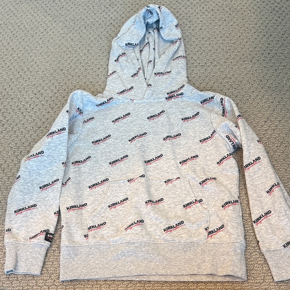Kirkland Signature Light Gray Logo-Print Hooded Sweatshirt